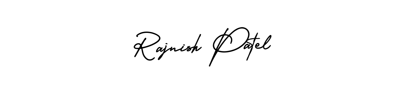 This is the best signature style for the Rajnish Patel name. Also you like these signature font (AmerikaSignatureDemo-Regular). Mix name signature. Rajnish Patel signature style 3 images and pictures png