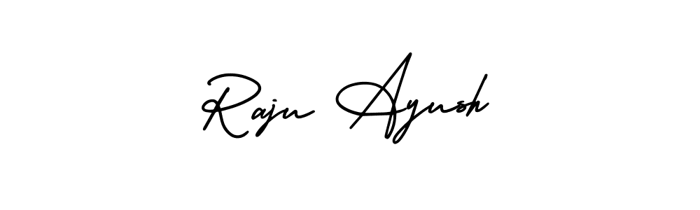 Similarly AmerikaSignatureDemo-Regular is the best handwritten signature design. Signature creator online .You can use it as an online autograph creator for name Raju Ayush. Raju Ayush signature style 3 images and pictures png