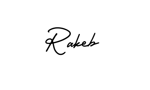 if you are searching for the best signature style for your name Rakeb. so please give up your signature search. here we have designed multiple signature styles  using AmerikaSignatureDemo-Regular. Rakeb signature style 3 images and pictures png