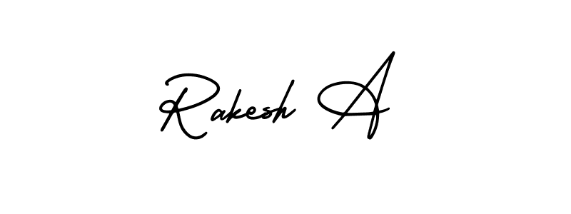 How to make Rakesh A name signature. Use AmerikaSignatureDemo-Regular style for creating short signs online. This is the latest handwritten sign. Rakesh A signature style 3 images and pictures png