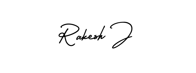 The best way (AmerikaSignatureDemo-Regular) to make a short signature is to pick only two or three words in your name. The name Rakesh J include a total of six letters. For converting this name. Rakesh J signature style 3 images and pictures png