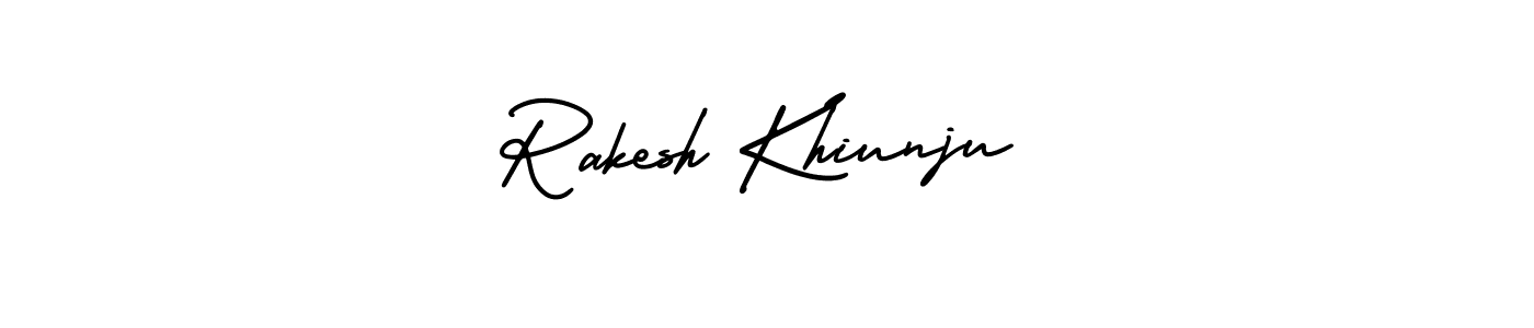 The best way (AmerikaSignatureDemo-Regular) to make a short signature is to pick only two or three words in your name. The name Rakesh Khiunju include a total of six letters. For converting this name. Rakesh Khiunju signature style 3 images and pictures png