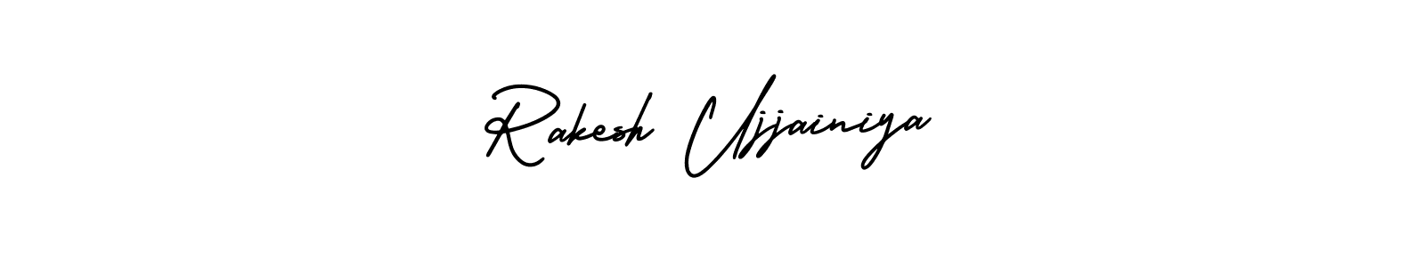 AmerikaSignatureDemo-Regular is a professional signature style that is perfect for those who want to add a touch of class to their signature. It is also a great choice for those who want to make their signature more unique. Get Rakesh Ujjainiya name to fancy signature for free. Rakesh Ujjainiya signature style 3 images and pictures png