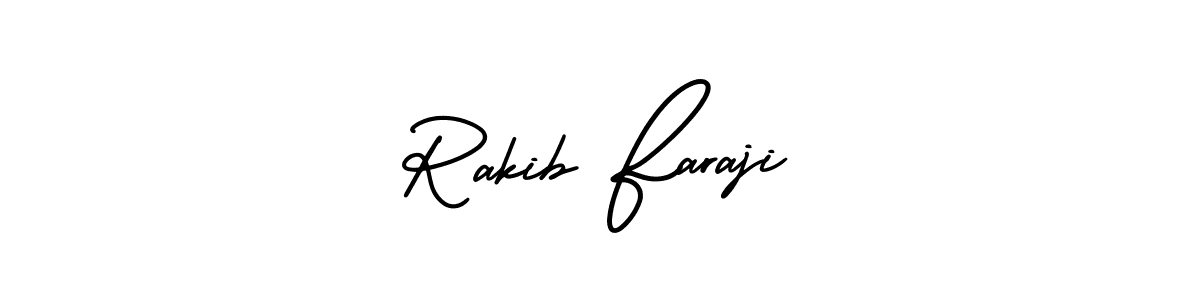 You should practise on your own different ways (AmerikaSignatureDemo-Regular) to write your name (Rakib Faraji) in signature. don't let someone else do it for you. Rakib Faraji signature style 3 images and pictures png