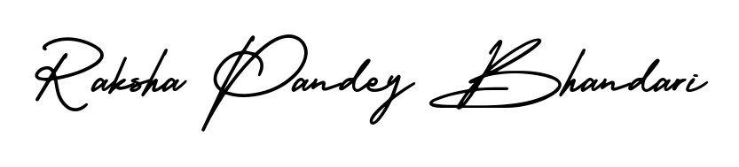 Express your personality with a custom Raksha Pandey Bhandari signature crafted with AmerikaSignatureDemo-Regular typography. Free transparent PNG download available. Raksha Pandey Bhandari signature style 3 images and pictures png