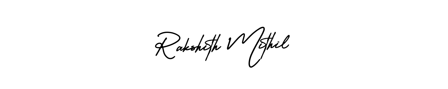Similarly AmerikaSignatureDemo-Regular is the best handwritten signature design. Signature creator online .You can use it as an online autograph creator for name Rakshith Mithil. Rakshith Mithil signature style 3 images and pictures png