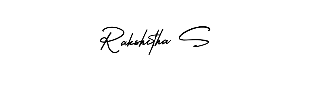 You should practise on your own different ways (AmerikaSignatureDemo-Regular) to write your name (Rakshitha S) in signature. don't let someone else do it for you. Rakshitha S signature style 3 images and pictures png