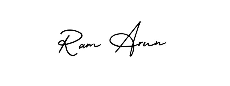 You should practise on your own different ways (AmerikaSignatureDemo-Regular) to write your name (Ram Arun) in signature. don't let someone else do it for you. Ram Arun signature style 3 images and pictures png