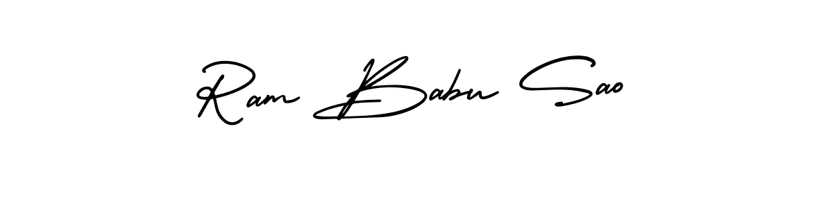You should practise on your own different ways (AmerikaSignatureDemo-Regular) to write your name (Ram Babu Sao) in signature. don't let someone else do it for you. Ram Babu Sao signature style 3 images and pictures png