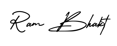 A modern signature idea for name Ram Bhakt using AmerikaSignatureDemo-Regular font. Clean strokes and elegant curves make it stand out instantly. Ram Bhakt signature style 3 images and pictures png