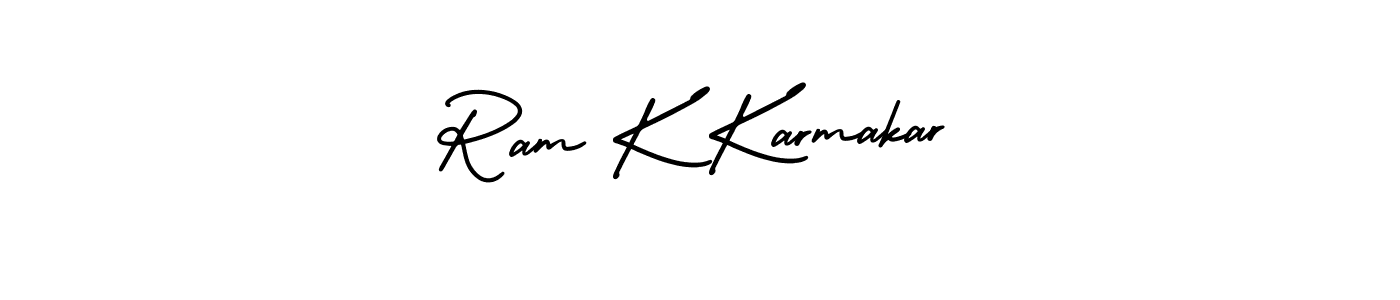 The best way (AmerikaSignatureDemo-Regular) to make a short signature is to pick only two or three words in your name. The name Ram K Karmakar include a total of six letters. For converting this name. Ram K Karmakar signature style 3 images and pictures png