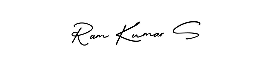 You should practise on your own different ways (AmerikaSignatureDemo-Regular) to write your name (Ram Kumar S) in signature. don't let someone else do it for you. Ram Kumar S signature style 3 images and pictures png