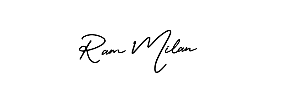 How to make Ram Milan name signature. Use AmerikaSignatureDemo-Regular style for creating short signs online. This is the latest handwritten sign. Ram Milan signature style 3 images and pictures png