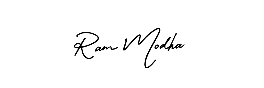 You should practise on your own different ways (AmerikaSignatureDemo-Regular) to write your name (Ram Modha) in signature. don't let someone else do it for you. Ram Modha signature style 3 images and pictures png