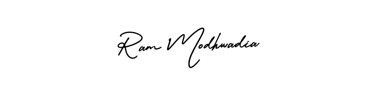 if you are searching for the best signature style for your name Ram Modhwadia. so please give up your signature search. here we have designed multiple signature styles  using AmerikaSignatureDemo-Regular. Ram Modhwadia signature style 3 images and pictures png