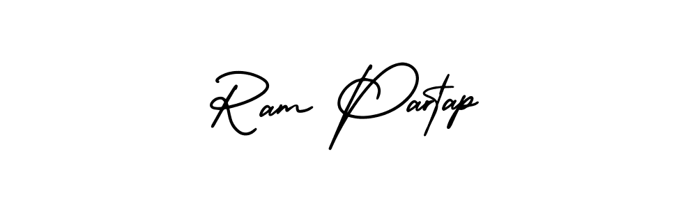 You should practise on your own different ways (AmerikaSignatureDemo-Regular) to write your name (Ram Partap) in signature. don't let someone else do it for you. Ram Partap signature style 3 images and pictures png