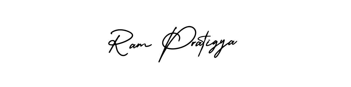 You should practise on your own different ways (AmerikaSignatureDemo-Regular) to write your name (Ram Pratigya) in signature. don't let someone else do it for you. Ram Pratigya signature style 3 images and pictures png