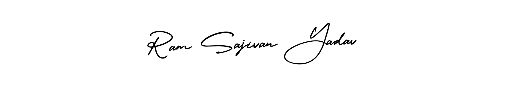 You should practise on your own different ways (AmerikaSignatureDemo-Regular) to write your name (Ram Sajivan Yadav) in signature. don't let someone else do it for you. Ram Sajivan Yadav signature style 3 images and pictures png