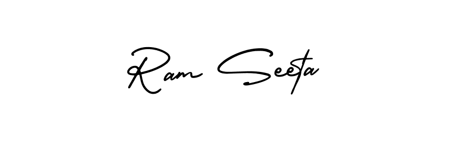 You should practise on your own different ways (AmerikaSignatureDemo-Regular) to write your name (Ram Seeta) in signature. don't let someone else do it for you. Ram Seeta signature style 3 images and pictures png