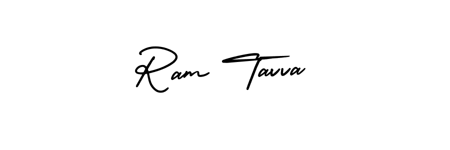 You should practise on your own different ways (AmerikaSignatureDemo-Regular) to write your name (Ram Tavva) in signature. don't let someone else do it for you. Ram Tavva signature style 3 images and pictures png