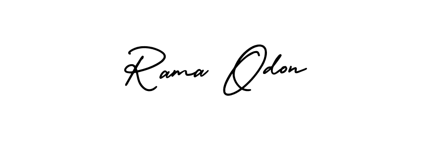 You should practise on your own different ways (AmerikaSignatureDemo-Regular) to write your name (Rama Odon) in signature. don't let someone else do it for you. Rama Odon signature style 3 images and pictures png