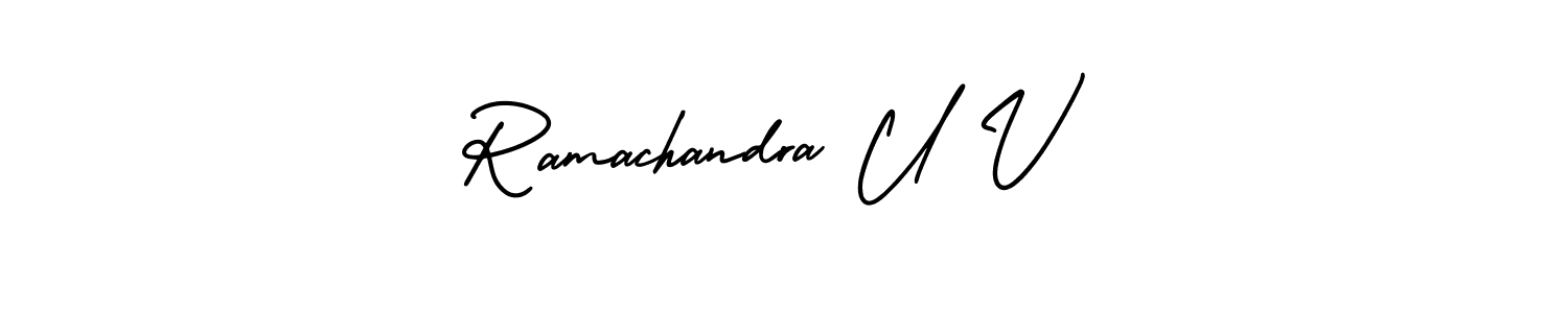 How to make Ramachandra U V name signature. Use AmerikaSignatureDemo-Regular style for creating short signs online. This is the latest handwritten sign. Ramachandra U V signature style 3 images and pictures png