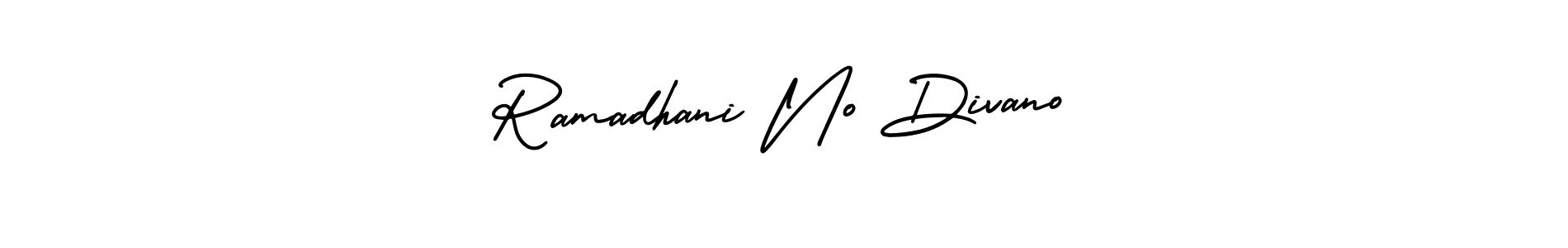 The best way (AmerikaSignatureDemo-Regular) to make a short signature is to pick only two or three words in your name. The name Ramadhani No Divano include a total of six letters. For converting this name. Ramadhani No Divano signature style 3 images and pictures png