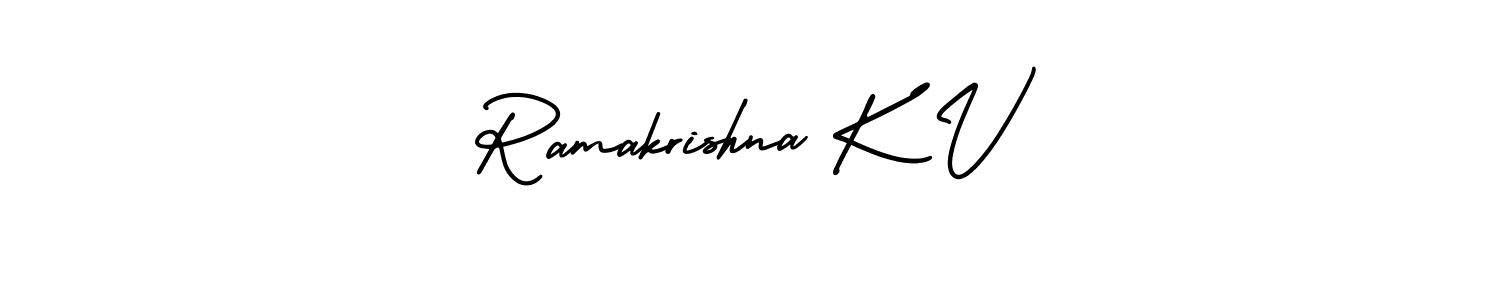 You should practise on your own different ways (AmerikaSignatureDemo-Regular) to write your name (Ramakrishna K V) in signature. don't let someone else do it for you. Ramakrishna K V signature style 3 images and pictures png