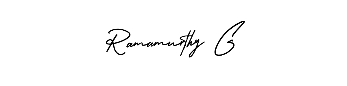 The best way (AmerikaSignatureDemo-Regular) to make a short signature is to pick only two or three words in your name. The name Ramamurthy G include a total of six letters. For converting this name. Ramamurthy G signature style 3 images and pictures png