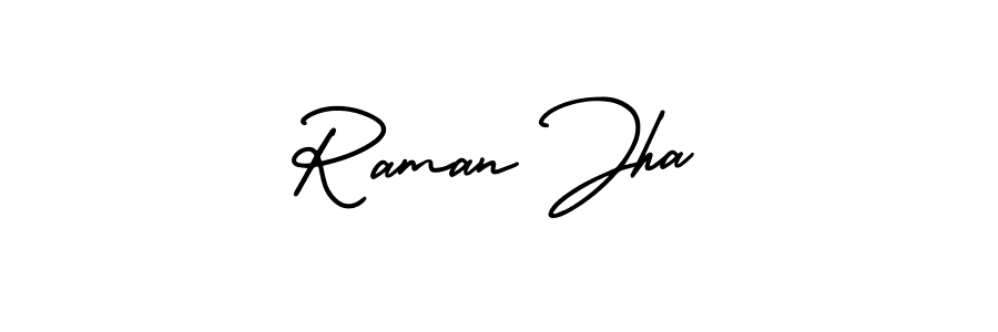 Use a signature maker to create a handwritten signature online. With this signature software, you can design (AmerikaSignatureDemo-Regular) your own signature for name Raman Jha. Raman Jha signature style 3 images and pictures png