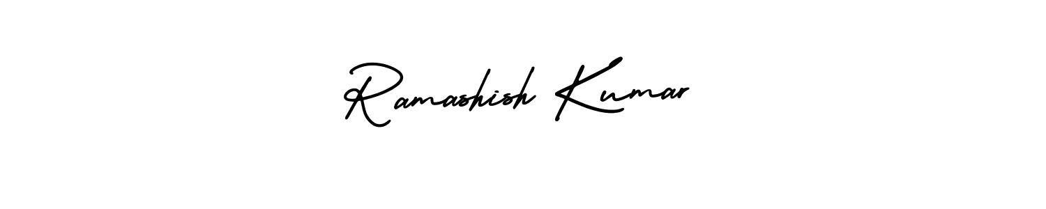 You should practise on your own different ways (AmerikaSignatureDemo-Regular) to write your name (Ramashish Kumar) in signature. don't let someone else do it for you. Ramashish Kumar signature style 3 images and pictures png