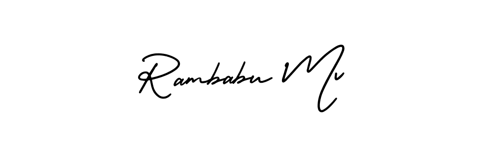 Similarly AmerikaSignatureDemo-Regular is the best handwritten signature design. Signature creator online .You can use it as an online autograph creator for name Rambabu Mv. Rambabu Mv signature style 3 images and pictures png