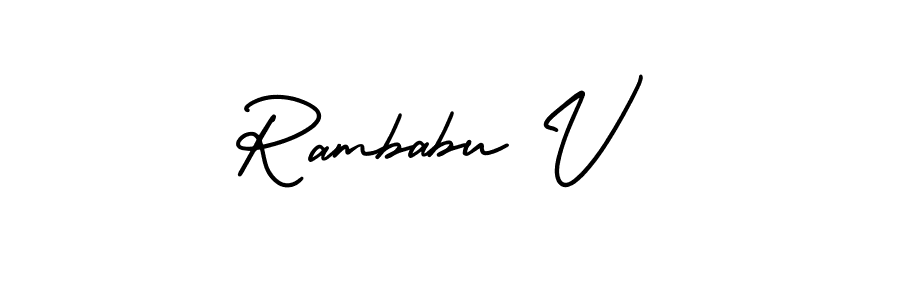 You should practise on your own different ways (AmerikaSignatureDemo-Regular) to write your name (Rambabu V) in signature. don't let someone else do it for you. Rambabu V signature style 3 images and pictures png