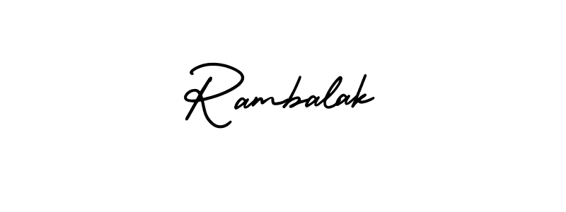 You should practise on your own different ways (AmerikaSignatureDemo-Regular) to write your name (Rambalak) in signature. don't let someone else do it for you. Rambalak signature style 3 images and pictures png