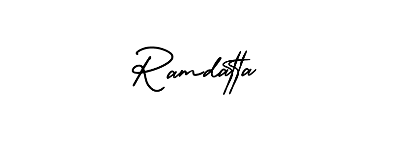 You should practise on your own different ways (AmerikaSignatureDemo-Regular) to write your name (Ramdatta) in signature. don't let someone else do it for you. Ramdatta signature style 3 images and pictures png