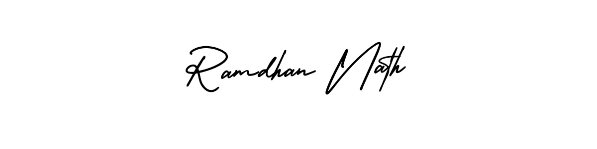You should practise on your own different ways (AmerikaSignatureDemo-Regular) to write your name (Ramdhan Nath) in signature. don't let someone else do it for you. Ramdhan Nath signature style 3 images and pictures png