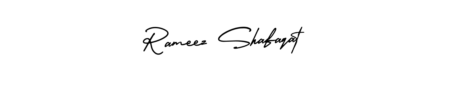 The best way (AmerikaSignatureDemo-Regular) to make a short signature is to pick only two or three words in your name. The name Rameez Shafaqat include a total of six letters. For converting this name. Rameez Shafaqat signature style 3 images and pictures png