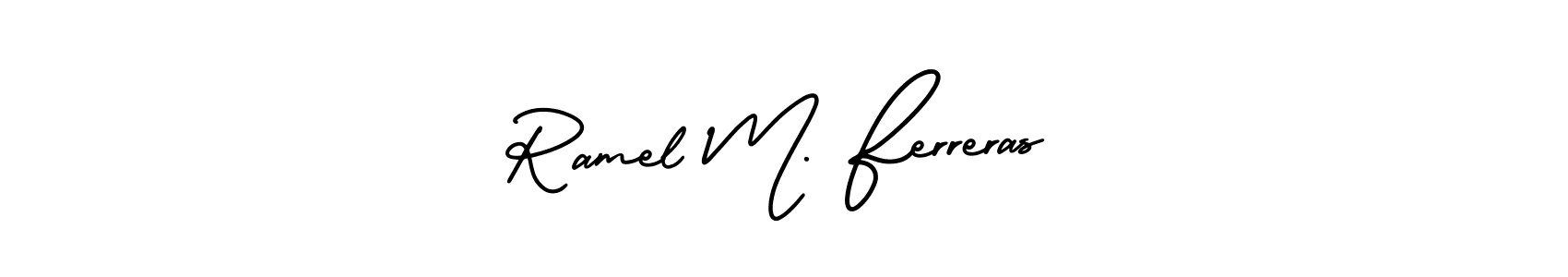 The best way (AmerikaSignatureDemo-Regular) to make a short signature is to pick only two or three words in your name. The name Ramel M. Ferreras include a total of six letters. For converting this name. Ramel M. Ferreras signature style 3 images and pictures png