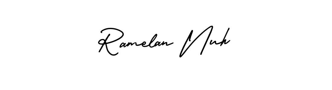 if you are searching for the best signature style for your name Ramelan Nuh. so please give up your signature search. here we have designed multiple signature styles  using AmerikaSignatureDemo-Regular. Ramelan Nuh signature style 3 images and pictures png