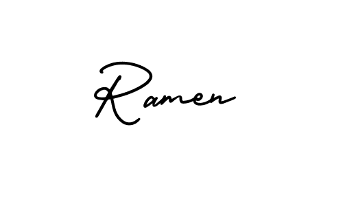 Ramen stylish signature style. Best Handwritten Sign (AmerikaSignatureDemo-Regular) for my name. Handwritten Signature Collection Ideas for my name Ramen. Ramen signature style 3 images and pictures png