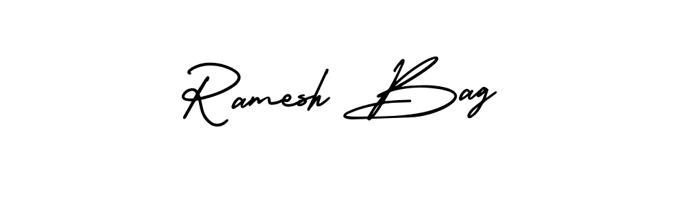 You should practise on your own different ways (AmerikaSignatureDemo-Regular) to write your name (Ramesh Bag) in signature. don't let someone else do it for you. Ramesh Bag signature style 3 images and pictures png