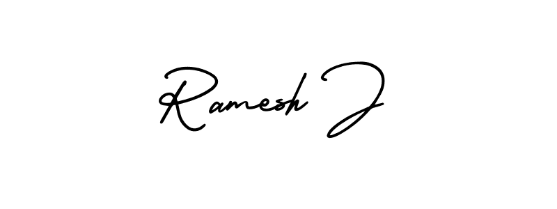 You should practise on your own different ways (AmerikaSignatureDemo-Regular) to write your name (Ramesh J) in signature. don't let someone else do it for you. Ramesh J signature style 3 images and pictures png