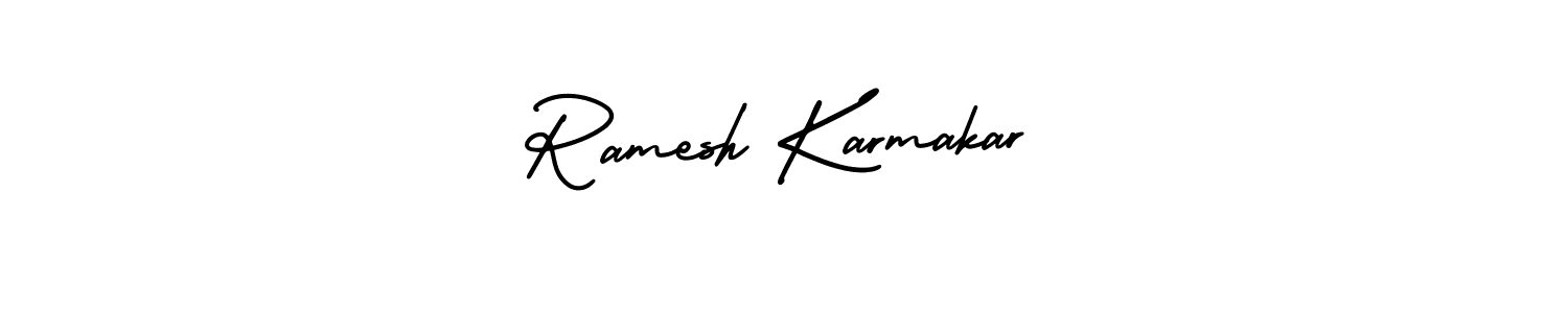 You should practise on your own different ways (AmerikaSignatureDemo-Regular) to write your name (Ramesh Karmakar) in signature. don't let someone else do it for you. Ramesh Karmakar signature style 3 images and pictures png