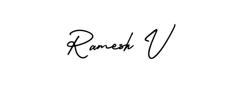 Ramesh V stylish signature style. Best Handwritten Sign (AmerikaSignatureDemo-Regular) for my name. Handwritten Signature Collection Ideas for my name Ramesh V. Ramesh V signature style 3 images and pictures png
