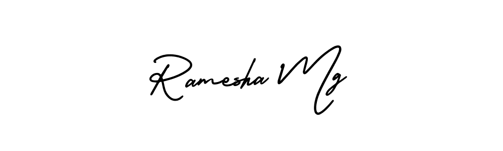 You should practise on your own different ways (AmerikaSignatureDemo-Regular) to write your name (Ramesha Mg) in signature. don't let someone else do it for you. Ramesha Mg signature style 3 images and pictures png