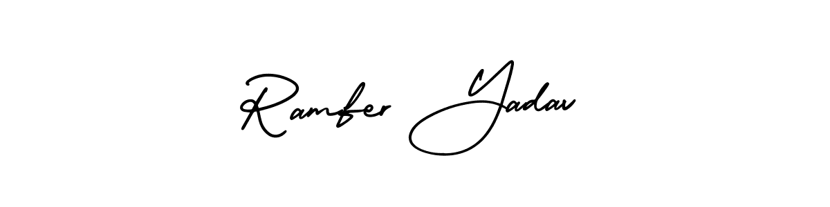 if you are searching for the best signature style for your name Ramfer Yadav. so please give up your signature search. here we have designed multiple signature styles  using AmerikaSignatureDemo-Regular. Ramfer Yadav signature style 3 images and pictures png