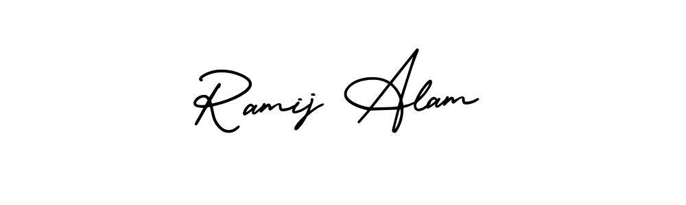 The best way (AmerikaSignatureDemo-Regular) to make a short signature is to pick only two or three words in your name. The name Ramij Alam include a total of six letters. For converting this name. Ramij Alam signature style 3 images and pictures png