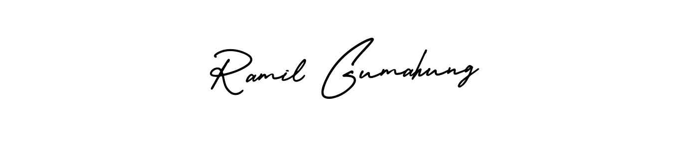Ramil Gumahung stylish signature style. Best Handwritten Sign (AmerikaSignatureDemo-Regular) for my name. Handwritten Signature Collection Ideas for my name Ramil Gumahung. Ramil Gumahung signature style 3 images and pictures png
