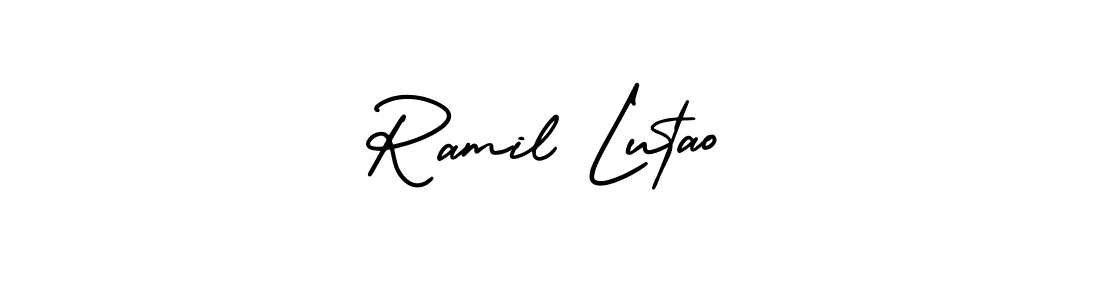 Similarly AmerikaSignatureDemo-Regular is the best handwritten signature design. Signature creator online .You can use it as an online autograph creator for name Ramil Lutao. Ramil Lutao signature style 3 images and pictures png