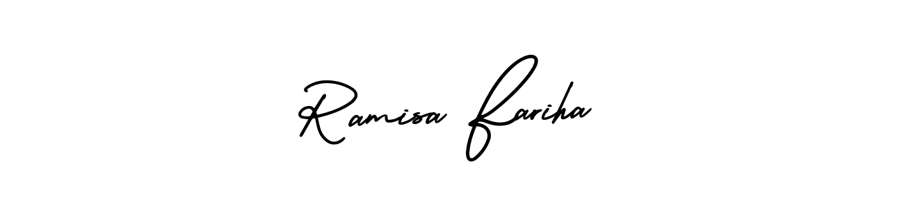 if you are searching for the best signature style for your name Ramisa Fariha. so please give up your signature search. here we have designed multiple signature styles  using AmerikaSignatureDemo-Regular. Ramisa Fariha signature style 3 images and pictures png